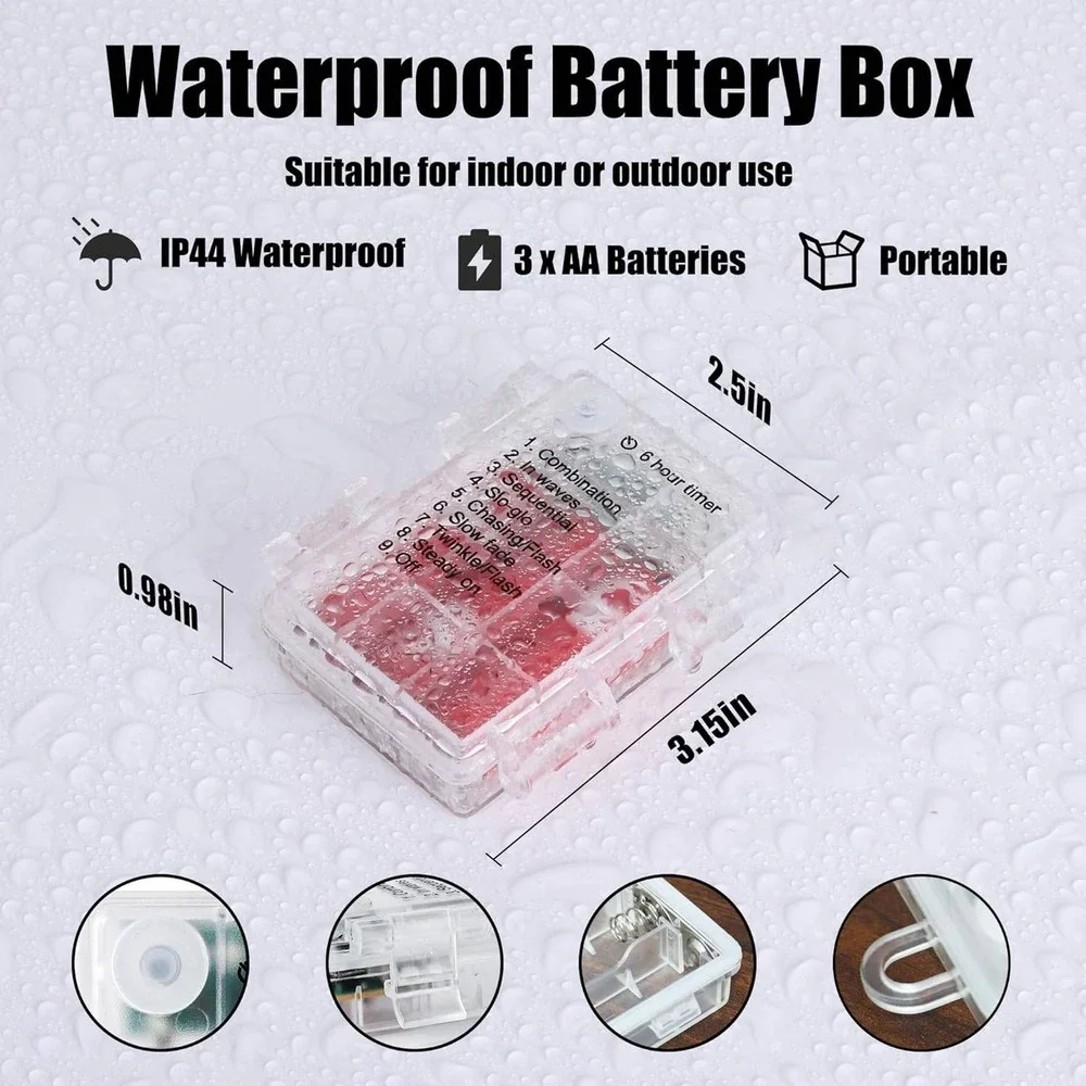 Warm White LED Fairy Lights Battery Operated 8 Modes Waterproof Copper Wire 2pk